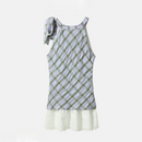 Plaid Halter Neck Vest Dresses Women's Summer Sleeveless Spliced Lace Waist Slimming Short Dress