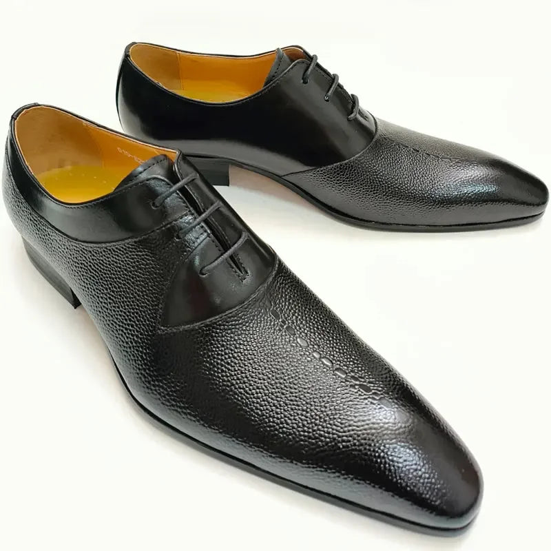 Luxury Men Oxford Shoes Classic Style Dress Leather Shoes Lace Up Pointed Toe Formal Shoes