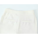 Women Vintage Mid Waist Full Length Flared Pants Elegant Office Ladies White Trousers