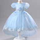Light blue children's dress with floral details on a gray background, Obroi