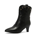 Brogue Design Women Shoes Brown White Pointed Toe Mature Ladies Pumps Retro Ankle Boots