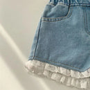 Girls Edition Denim Shorts Children Lace Casual Pants