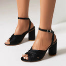 Design Women Sandals Peep Toe Block Heels 10cm Buckle Strap Female Summer Shoes