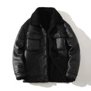 Men Suede Leather Jacket Autumn Winter Warm Thick Casual Outwear Faux Lamb Wool Fur