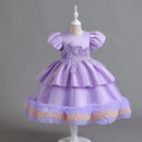 Girls Clothing Silk and Lace Splice Bubble Sleeve Princess Dress Birthday Piano Dress