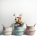 Boho Decor Striped Wicker Storage Baskets Handmade Patchwork Seaweed Flower Belly Garden Flower Pot
