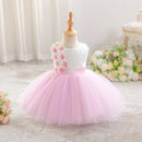 Baby Summer Infant Girls Boutique Pink Floral Bow Mesh Dress Princess Kids Sweet Party Dress 0-3 T