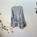 Women Autumn Knitted Cardigans With Belt Real Fox Fur Fur Striped Coat Outwear Female Luxury Sweater