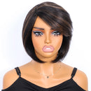 Mannequin head with a black bob wig on a white background, Obroi
