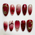 24pcs Green Cat's Eye Fake Nail Short Almond Nails Tips Rippled Press on Nails