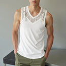 Men Tops Lace See Through Male Vests Sleeveless Summer Men Clothing