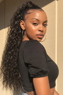 Drawstring Clips In Hairpiece Ponytail Kinky Water Curly Hair Extensions For Women