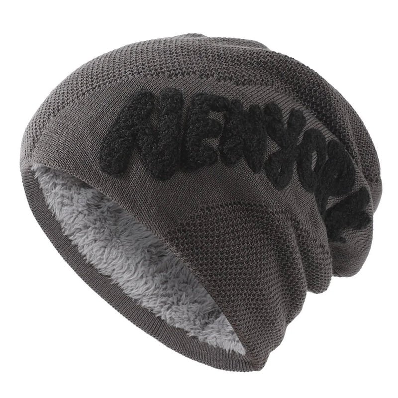 Warm Winter Hat Knitted Hat Add Fur Lined Thick Ski Beanie Cap