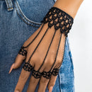 Creative Black Lace Finger Wrist Chain Rings Bracelets for Women Metal Connecting Hand Harness Bangles Jewelry