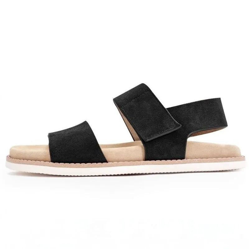 Summer Men Outside Leisure Handmade Genuine Leather Breathable Sandals Hook Loop Flat Beach Shoes