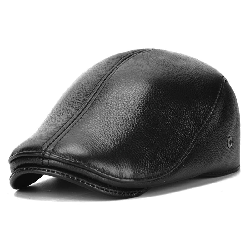 Men's leather hat winter Berets male warm Ear protection cap leather