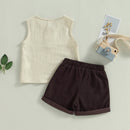 Summer Kids Boys Pants Suit Casual Street Party Sleeveless Buttons Drawstring Short Pants Clothes