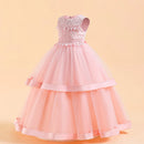 Girls Pink White Bridesmaid Dress For Wedding Lace Flower Appliques Ball Gown Girl Princess Elegant Birthday Party Costumes