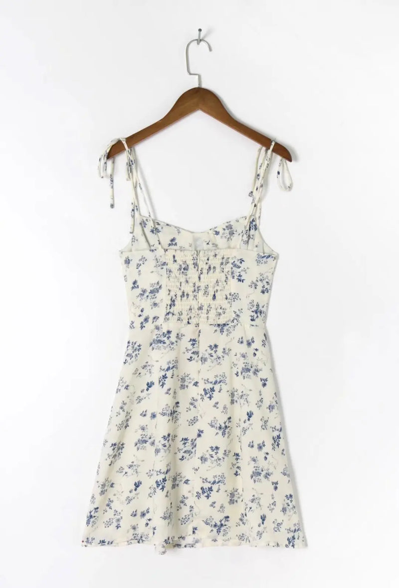 Chic Summer Floral Dress Retro Adjust Top Mini Dress party dresses