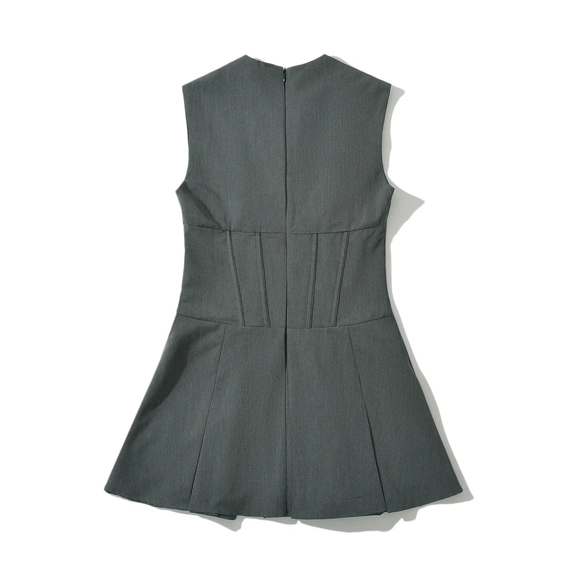 Slit Collar Corset Style Sleeveless Mini Dress Women Slim Waist Package Hips Tank Summer