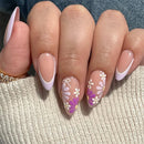 Mini Flowers Fake Nails Almond False Nails Sweet Bowknot Press on Nails French Tip Nail Art Butterfly Garden Nail