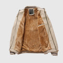 Beige jacket with brown fleece lining on a white background, featuring the Obroi brand.