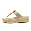 Summer Women's Thick Heel Sandals Metal Slip-On Comfortable Leather Bottom Slippers