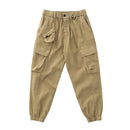 Autumn Retro Woven Cargo Pants Men's Washed Elastic Waist Drawstring Loose Casual Trousers