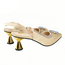 Shinning Crystal Mid Heel Gold Newest Shoes and Bag Set