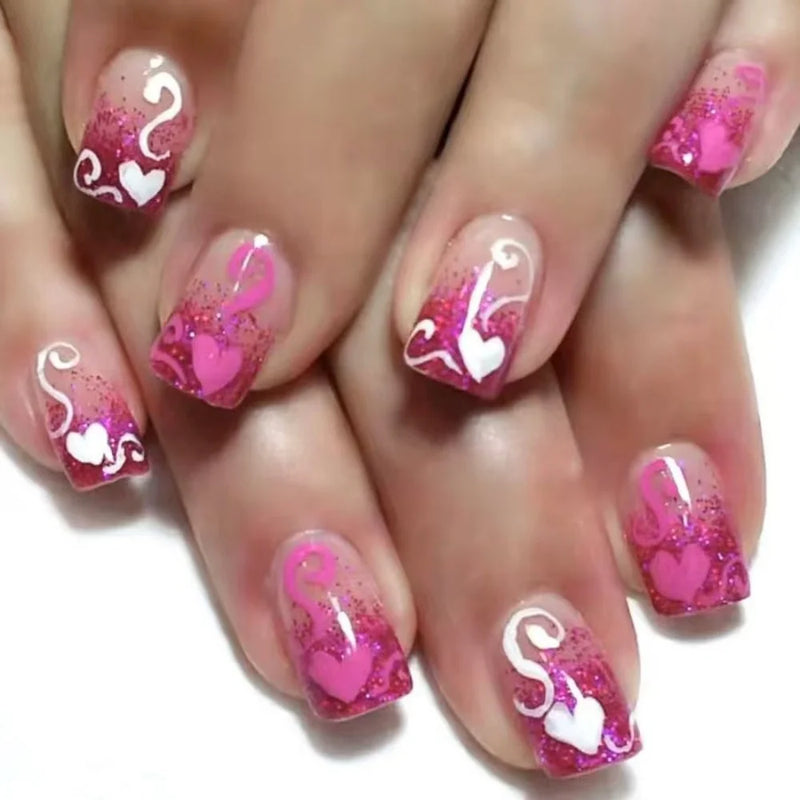 Nail Gradient Glitter Design Fake Nail Tips Ins Artificial Wearable Valentine’s Day Press on Nails