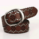 Brown leather belt with silver studs and buckle on a white background, Obroi