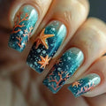 Flower Full Cover Nail with Pearl Design Mid-length Ballet False Nails Press on Square Fake Nail Tip