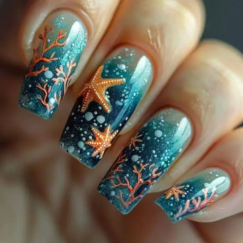Flower Full Cover Nail with Pearl Design Mid-length Ballet False Nails Press on Square Fake Nail Tip