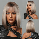 Orange Medium Length Straight Bob Wigs with Bangs for Women High Temperature Natural Hair Wigs
