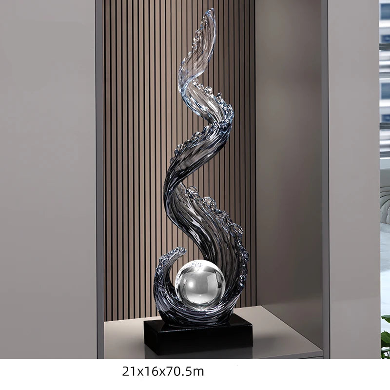 Obroi decorative glass sculpture with wavy design on a gray background