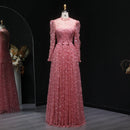 Pink evening gown on a mannequin against a dark background, Obroi