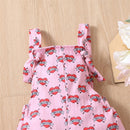 Toddler Kid Baby Girls Valentine Day Casual Jumpsuit Pink Sleeveless Heart Suspender Flared Pants Outfit