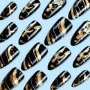 24pc Short Almond Black Mask Pattern Fake Nails Golden Line Press on Nails Simple Cool False Nail Tip