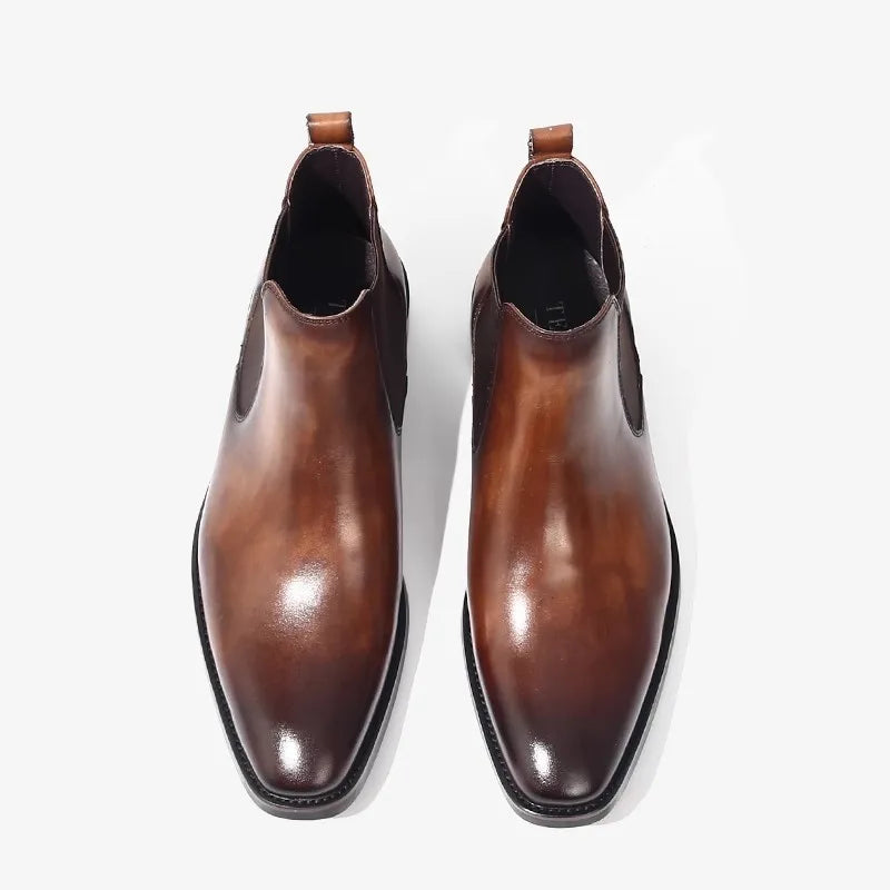Men Chelsea Boots Genuine Leather Leisure High-Top Men Shoes Retro Men Ankle Boots