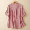 Cotton Linen Short Sleeve Women's Shirt Casual Loose Summer Style T-Shirt Artistic Retro Top
