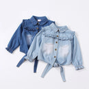 Girls Autumn Denim Shirts Knot Shirt Toddler Baby Girls Tops Outwear Spring