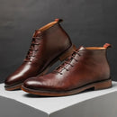 Retro Ankle Boots For Men Genuine Leather Shoes Elegant Lace Up Footwear