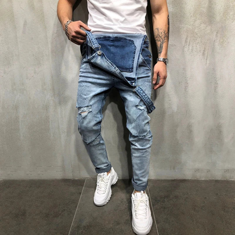 Men Stylish Slim Biker Jeans Overalls Jumpsuits jeans Man Streetwear Casual Stretch Ripped