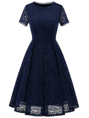 Elegant Lace Swing Party Short Prom Dress Short Sleeve Solid Evening Dresses
