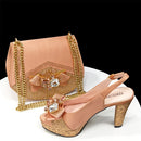 Shoes for Women Rhinestone Peep Toe Bow Gold Italian Shoes and Bag