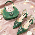Italian Inspired Rhinestone HAND CRAFTED UPPER Pointed Toe Women High Heels Shoes and Bag Set