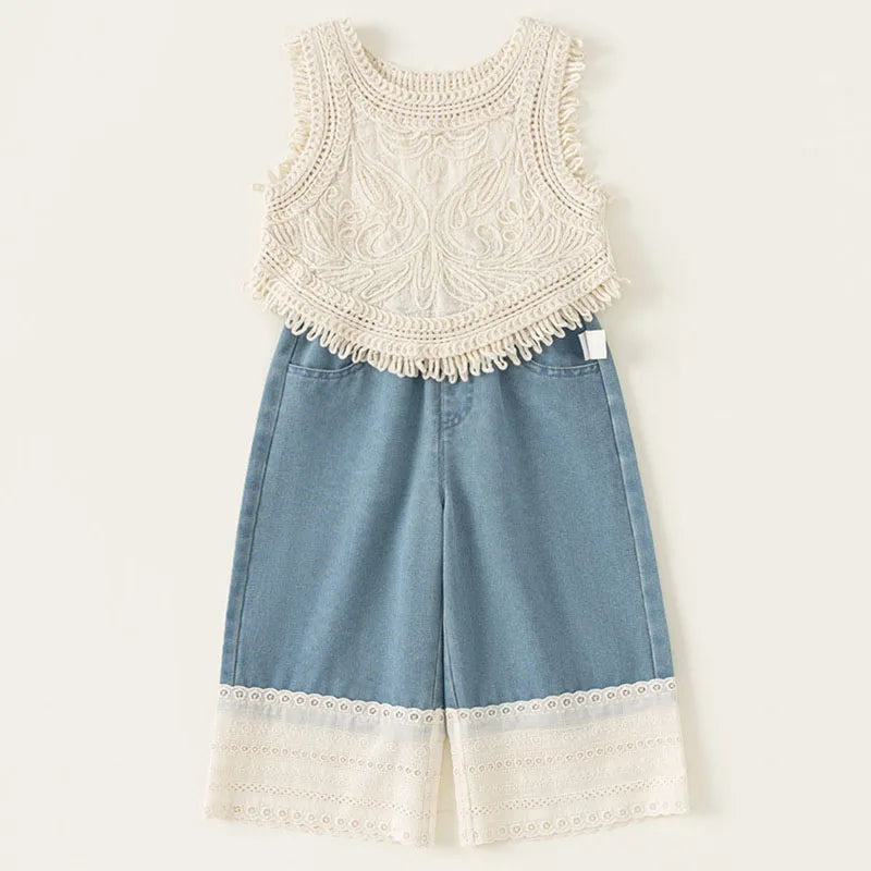 2Piece Sets Summer Toddler Girl Clothes Knitted Sleeveless Baby Jeans Kids Clothing