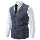 Men's V-Neck Knit Vest, Slim Fit Sleeveless Sweater Waistcoat, Solid Color Smart Casual Pullover for Fall and Winter
