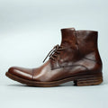 Men Genuine Leather Riding Ankle Boots High Top Shoes Round Toe Autumn Moto Biker Boots