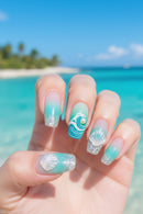 24Pcs Wearable Nails Summer Press on Nails with Coral Shell Starfish Design